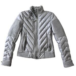 ADD Down Jacket US Size 4 Gray Moto Zipper Puffer Designer Warm Winter Goose